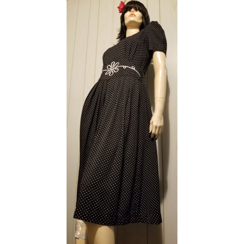 VTG 80s Jessica Howard Polka Dot Rockabilly Pinup Doll Dress